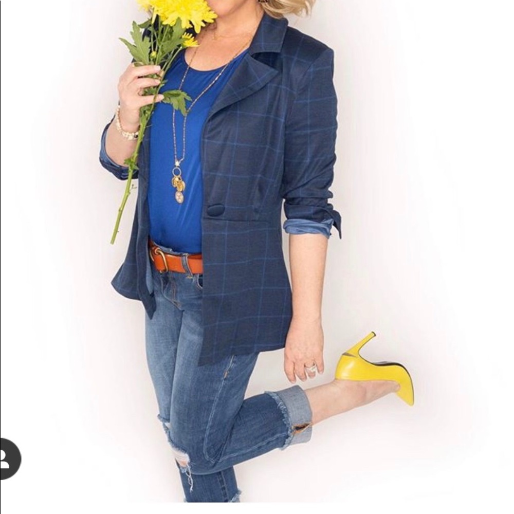 Cabi Blue Check Blazer Size 6